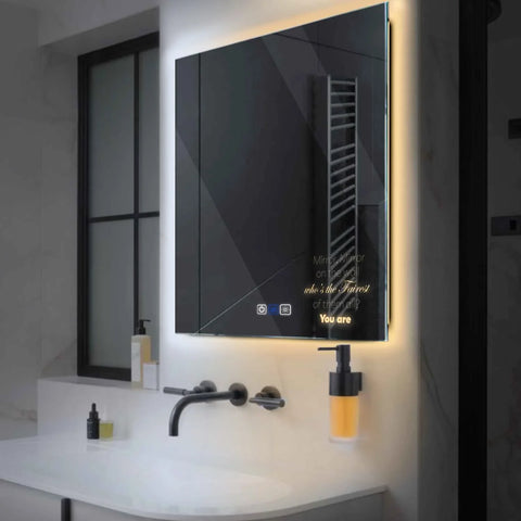 LED Spiegel Quadratisch | Touch-Schalter | Anti-Beschlag-Funktion | Einstellbare Farbtemperatur - Reyze Seria Motivated Model 4