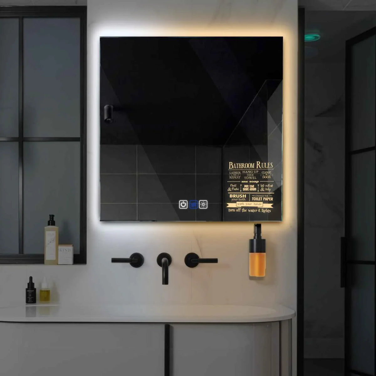 LED Spiegel Quadratisch | Touch-Schalter | Anti-Beschlag-Funktion | Einstellbare Farbtemperatur - Reyze Seria Motivated Model 5