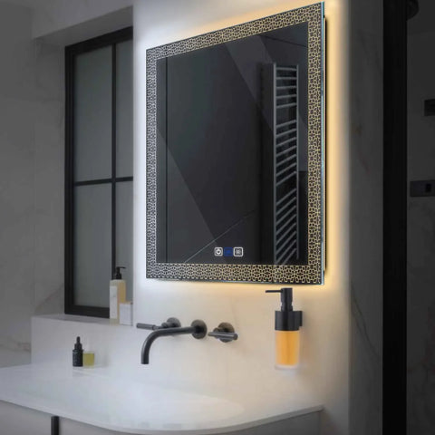 LED Spiegel Quadratisch | Touch-Schalter | Anti-Beschlag-Funktion | Einstellbare Farbtemperatur - Reyze Seria Official Model 1
