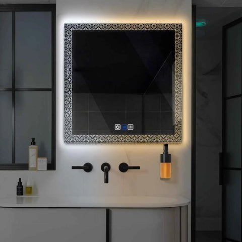 LED Spiegel Quadratisch | Touch-Schalter | Anti-Beschlag-Funktion | Einstellbare Farbtemperatur - Reyze Seria Official Model 1