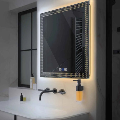 LED Spiegel Quadratisch | Touch-Schalter | Anti-Beschlag-Funktion | Einstellbare Farbtemperatur - Reyze Seria Official Model 3