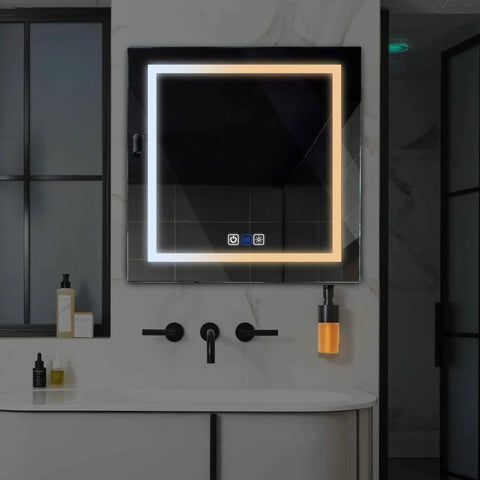 LED Spiegel Quadratisch | Touch-Schalter | Anti-Beschlag-Funktion | Einstellbare Farbtemperatur - Reyze Seria Salono Model 1