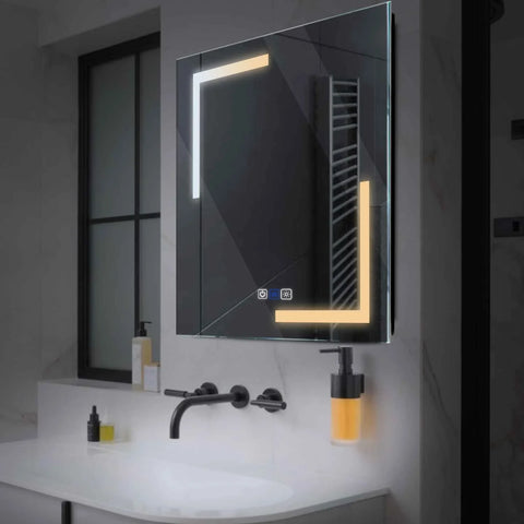LED Spiegel Quadratisch | Touch-Schalter | Anti-Beschlag-Funktion | Einstellbare Farbtemperatur - Reyze Seria Salono Model 3