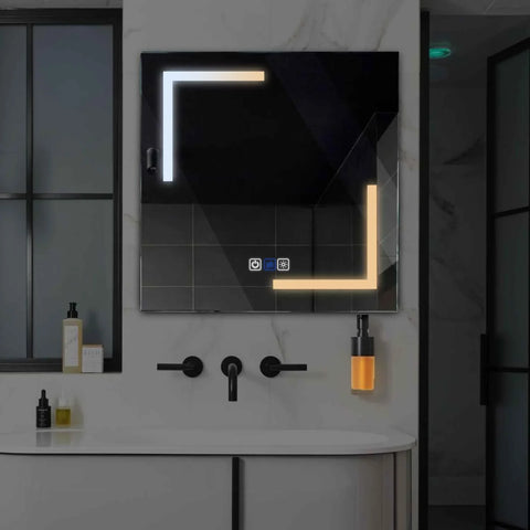 LED Spiegel Quadratisch | Touch-Schalter | Anti-Beschlag-Funktion | Einstellbare Farbtemperatur - Reyze Seria Salono Model 3