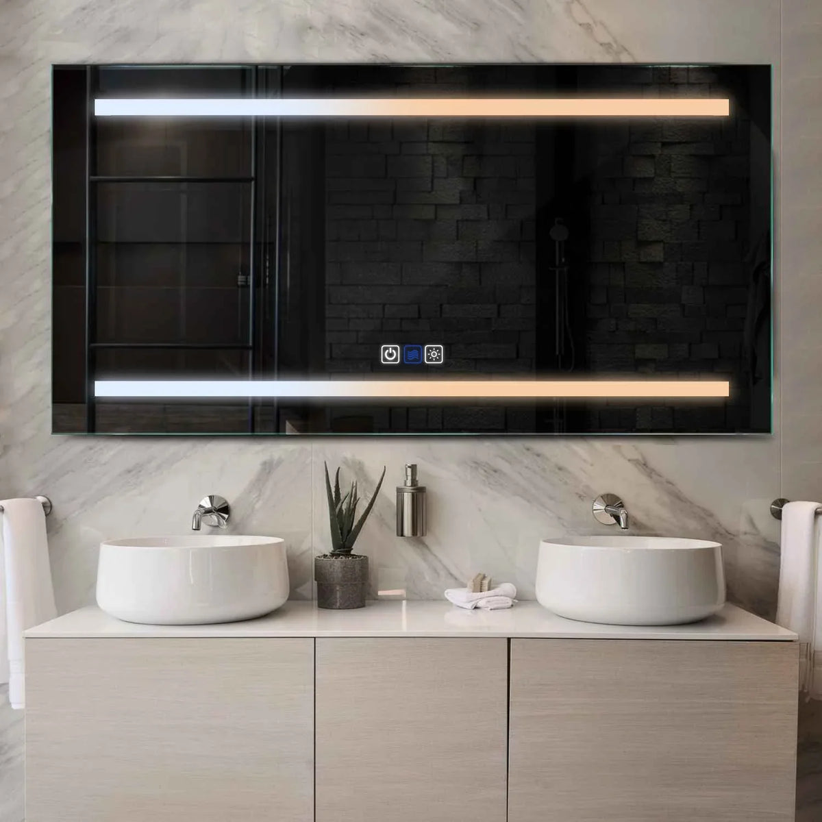 LED Spiegel Rechteckig | Touch-Schalter | Anti-Beschlag-Funktion | Einstellbare Farbtemperatur - Reyze Seria Salono Model 4