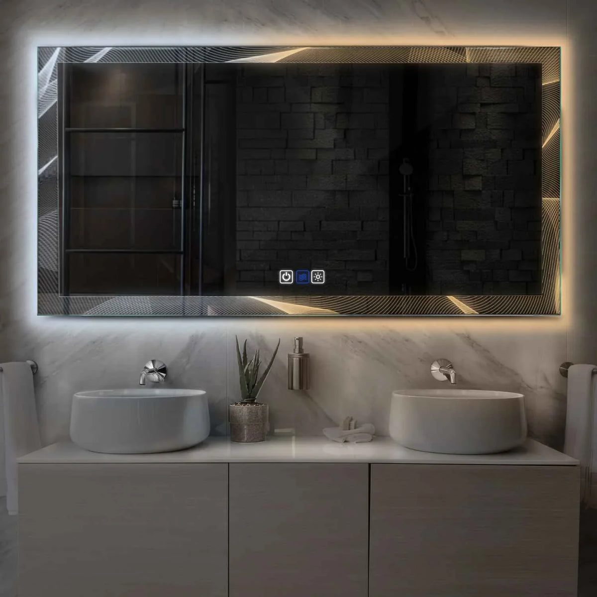 LED Spiegel Rechteckig | Touch-Schalter | Anti-Beschlag-Funktion | Einstellbare Farbtemperatur - Reyze Seria Simetria Model 2