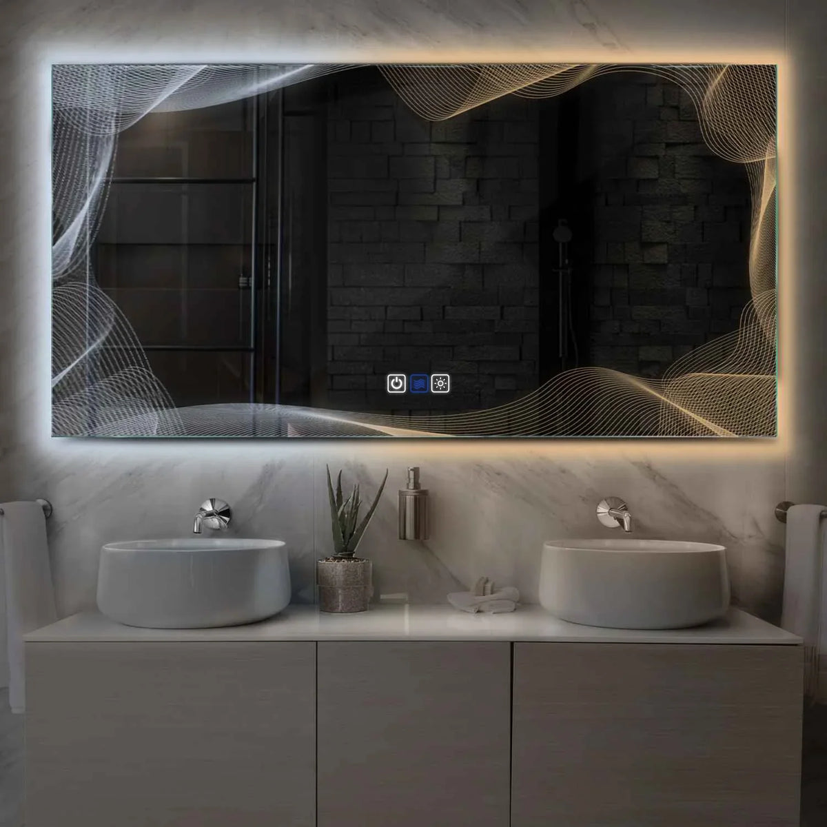 LED Spiegel Rechteckig | Touch-Schalter | Anti-Beschlag-Funktion | Einstellbare Farbtemperatur - Reyze Seria Simetria Model 3