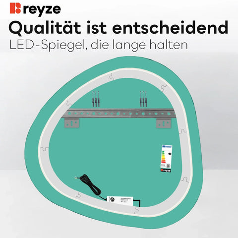 LED Spiegel Asymmetrisch | Wandschalter-Steuerung | Neutralweißes Licht - Reyze Seria Salono Model 1