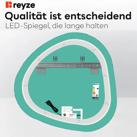 LED Spiegel Asymmetrisch | Touch-Schalter | Neutralweißes Licht - Reyze Seria Salono Model 1