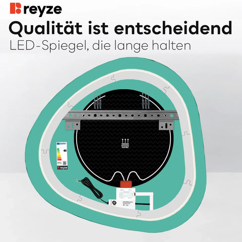 LED Spiegel Asymmetrisch | Touch-Schalter | Anti-Beschlag-Funktion | Kaltweißes Licht - Reyze Seria Ambient Model 1