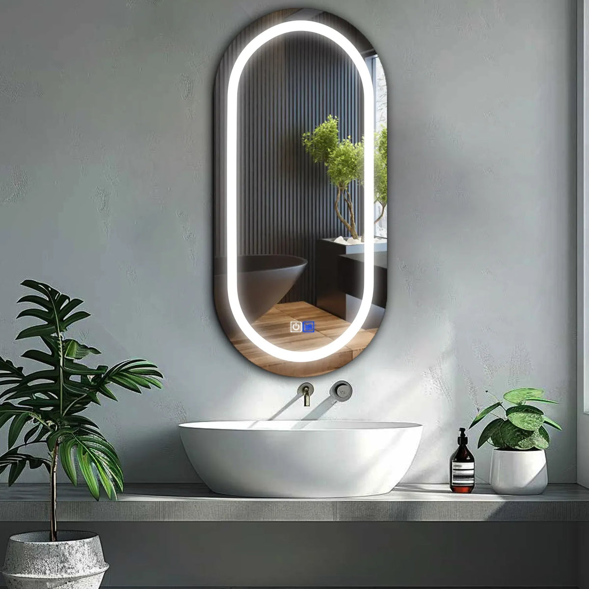 LED Spiegel Oval | Touch-Schalter | Anti-Beschlag-Funktion | Kaltweißes Licht - Reyze Seria Salono Model 1