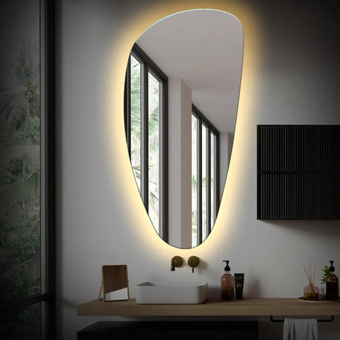 LED Spiegel Asymmetrisch Vertikal | Wandschalter-Steuerung | Warmweißes Licht - Reyze Seria Ambient Model 1