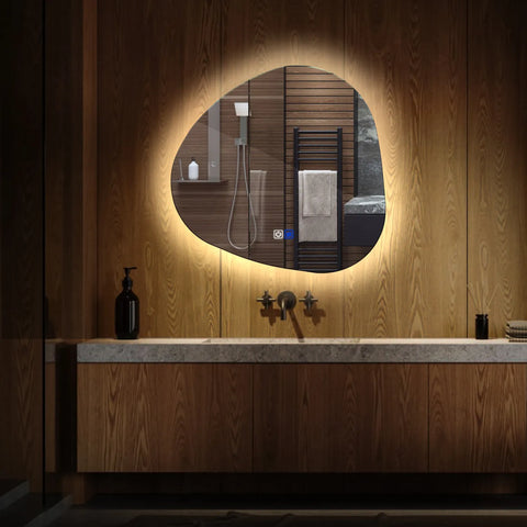 LED Spiegel Asymmetrisch | Touch-Schalter | Anti-Beschlag-Funktion | Neutralweißes Licht - Reyze Seria Ambient Model 1