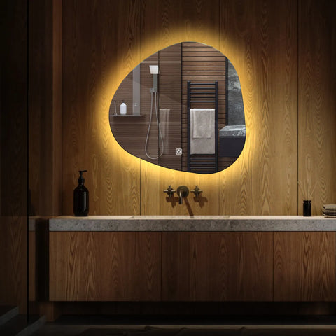 LED Spiegel Asymmetrisch | Touch-Schalter | Warmweißes Licht - Reyze Seria Ambient Model 1