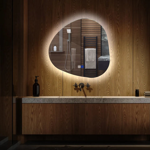 LED Spiegel Asymmetrisch | Touch-Schalter | Anti-Beschlag-Funktion | Kaltweißes Licht - Reyze Seria Ambient Model 1