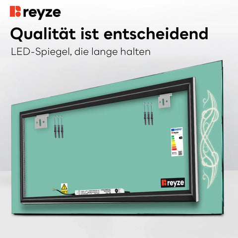 LED Spiegel Rechteckig | Wandschalter-Steuerung | Neutralweißes Licht - Reyze Seria Good Vibes Model 6