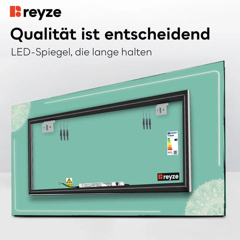 LED Spiegel Rechteckig | Wandschalter-Steuerung | Neutralweißes Licht - Reyze Seria Good Vibes Model 7