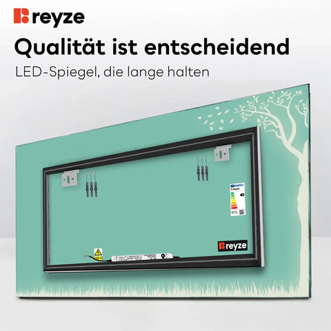 LED Spiegel Rechteckig | Wandschalter-Steuerung | Warmweißes Licht - Reyze Seria Good Vibes Model 8