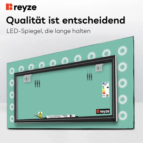 LED Spiegel Rechteckig | Wandschalter-Steuerung | Warmweißes Licht - Reyze Seria Minimal Model 4
