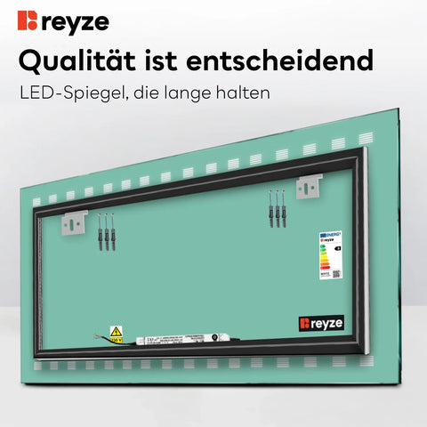 LED Spiegel Rechteckig | Wandschalter-Steuerung | Warmweißes Licht - Reyze Seria Minimal Model 6