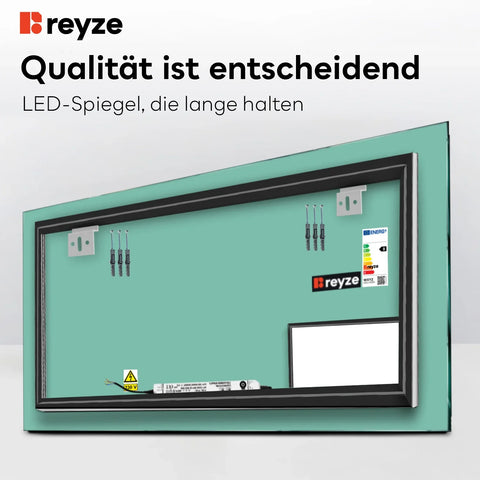 LED Spiegel Rechteckig | Wandschalter-Steuerung | Neutralweißes Licht - Reyze Seria Motivated Model 3