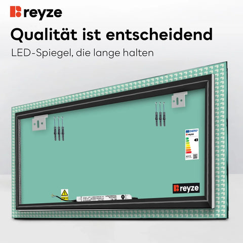 LED Spiegel Rechteckig | Wandschalter-Steuerung | Neutralweißes Licht - Reyze Seria Official Model 6