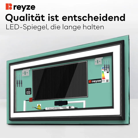 LED Spiegel Rechteckig | Touch-Schalter | Anti-Beschlag-Funktion | Warmweißes Licht - Reyze Seria Salono Model 3