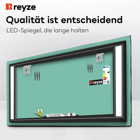 LED Spiegel Rechteckig | Wandschalter-Steuerung | Neutralweißes Licht - Reyze Seria Salono Model 8