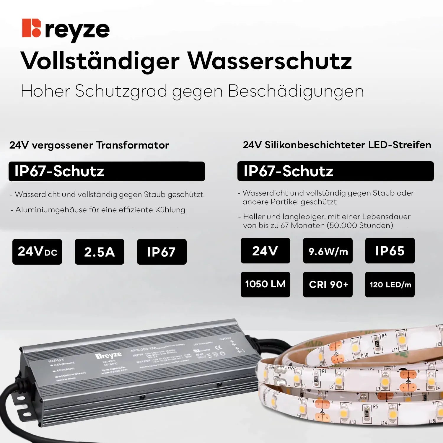 LED Spiegel Vertikal | Touch-Schalter | Anti-Beschlag-Funktion | Einstellbare Farbtemperatur - Reyze Seria Motivated Model 1