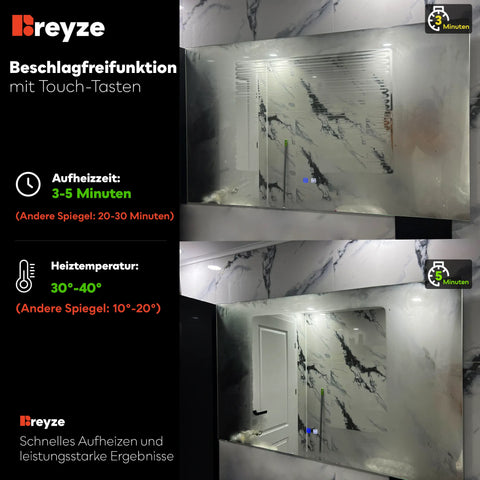 LED Spiegel Rund | Touch-Schalter | Anti-Beschlag-Funktion | Kaltweißes Licht - Reyze Seria Simetria Model 5