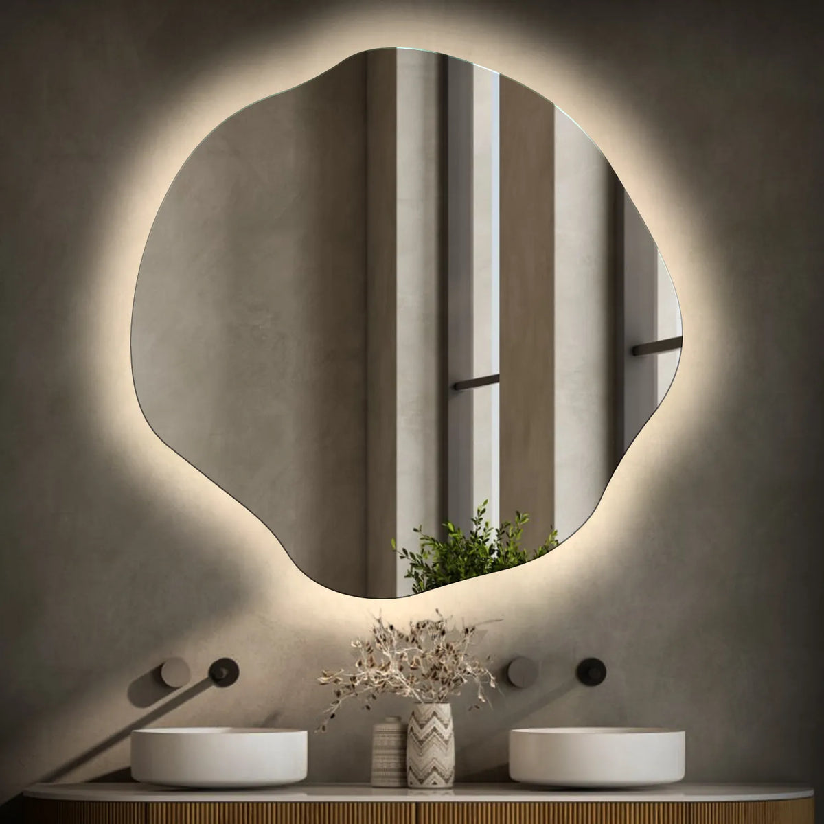 LED Spiegel Asymmetrisch Oval | Wandschalter-Steuerung | Neutralweißes Licht - Reyze Seria Ambient Model 1