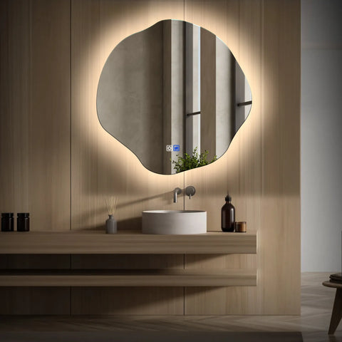 LED Spiegel Asymmetrisch Oval | Touch-Schalter | Anti-Beschlag-Funktion | Neutralweißes Licht - Reyze Seria Ambient Model 1