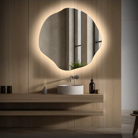 LED Spiegel Asymmetrisch Oval | Wandschalter-Steuerung | Neutralweißes Licht - Reyze Seria Ambient Model 1