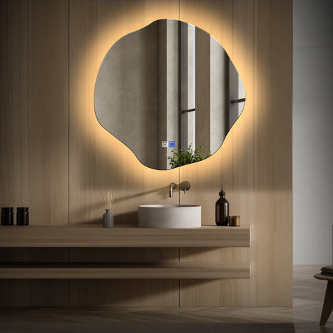LED Spiegel Asymmetrisch Oval | Touch-Schalter | Anti-Beschlag-Funktion | Warmweißes Licht - Reyze Seria Ambient Model 1