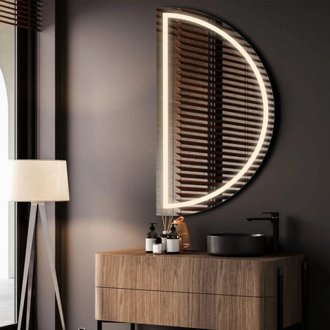 LED Spiegel Halbmond | Wandschalter-Steuerung | Neutralweißes Licht - Reyze Seria Salono Model 1 - Linke Seite