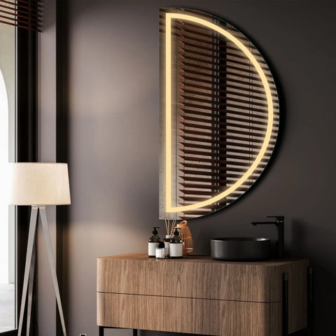 LED Spiegel Halbmond | Wandschalter-Steuerung | Warmweißes Licht - Reyze Seria Salono Model 1 - Linke Seite