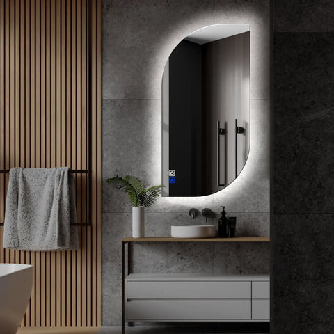 LED Spiegel Halboval 1 | Touch-Schalter | Anti-Beschlag-Funktion | Kaltweißes Licht - Reyze Seria Ambient Model 1