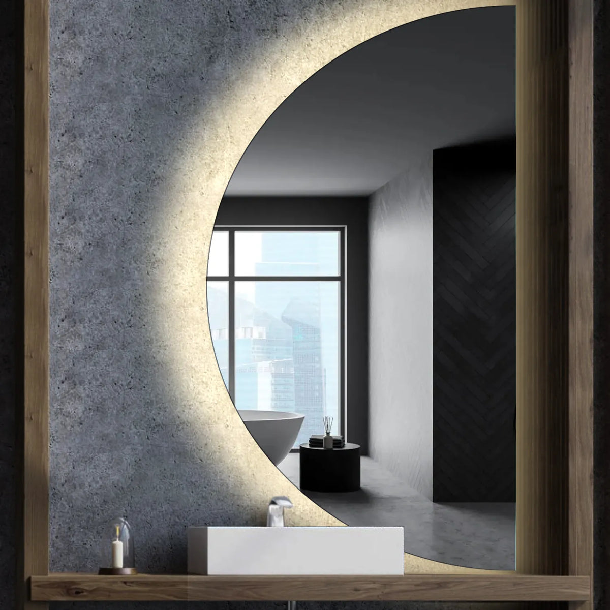 LED Spiegel Halbmond | Wandschalter-Steuerung | Neutralweißes Licht - Reyze Seria Ambient Model 1 - Rechte Seite