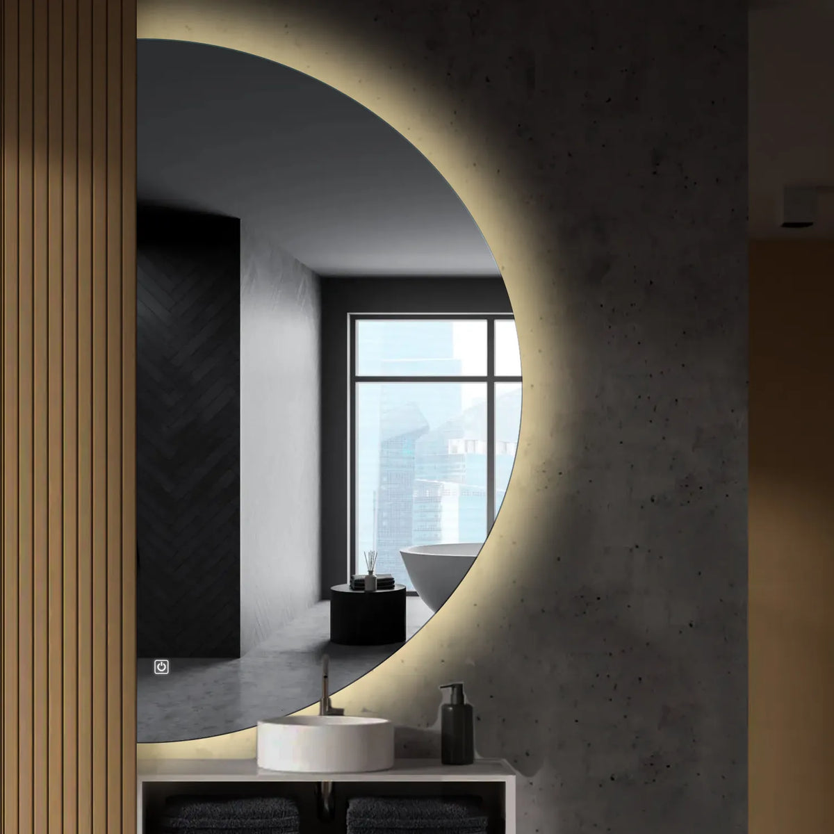 LED Spiegel Halbmond | Touch-Schalter | Neutralweißes Licht - Reyze Seria Ambient Model 1 - Linke Seite